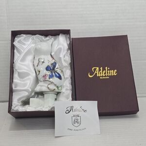 New Adeline Fine Porcelain Cat Nightlight Hand Painted Butterflies Flowers